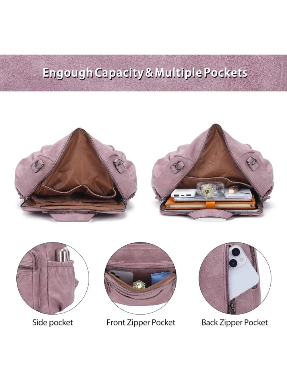Stylish PU Leather Backpack & Shoulder Bag - Casual Zipper Tote for Women